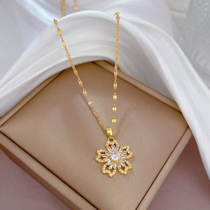 Young Luxury Flower Diamond Necklace on a jewelry box and white cover