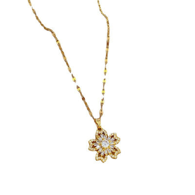 BROOCHITON gold Young Luxury Flower Diamond Necklaceon a white backgound